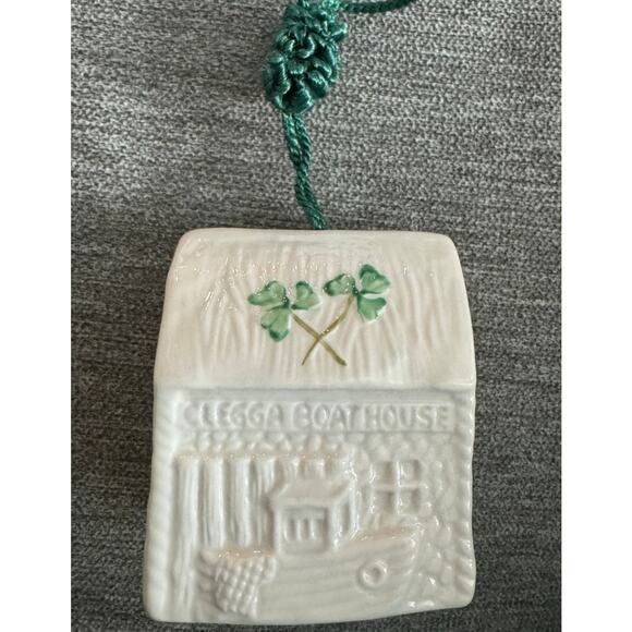 NWB Vintage Irish Belleek Porcelain Christmas ornament Clegga Boathouse in Box - Picture 2 of 14